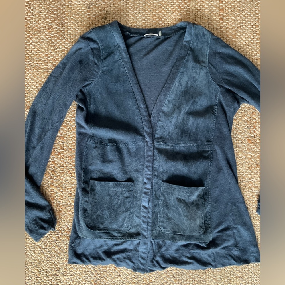 ECRU linen/ suede blue XS cardigan
